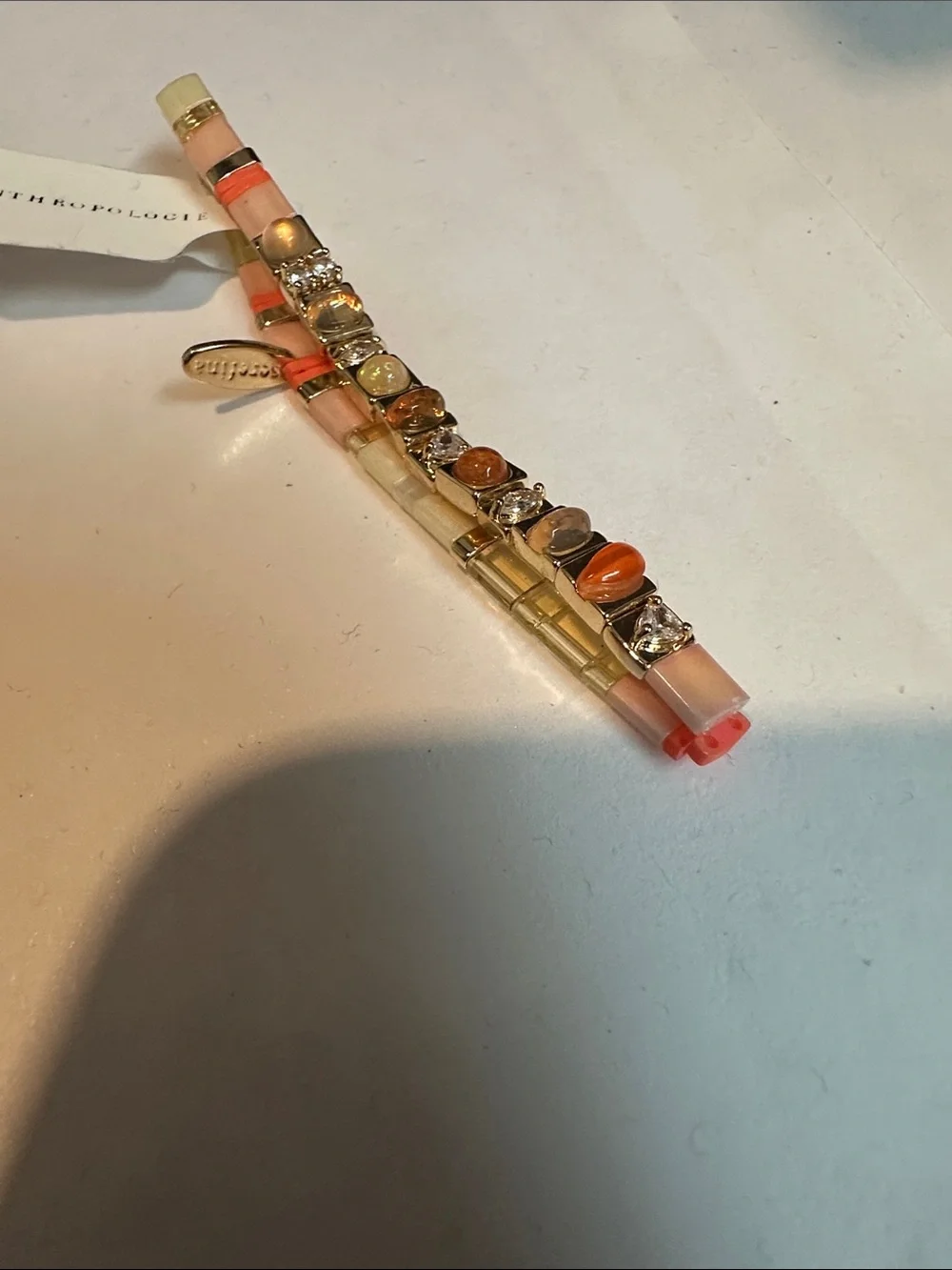 Anthropologie Gold and Orange Layered Bead Bracelet